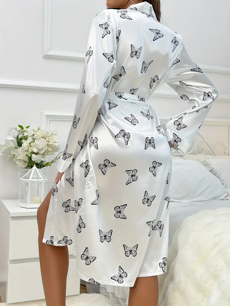 Peignoir Papillon en Satin Blanc