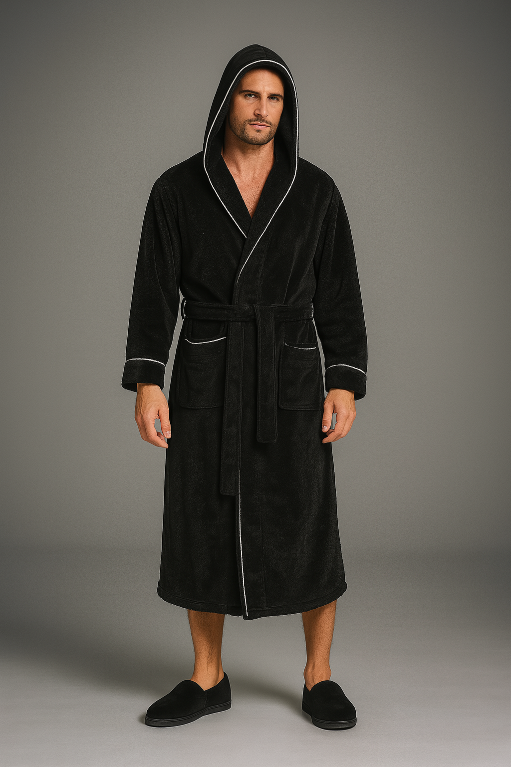 Peignoir à capuche épais pour homme, photo de la fiche produit
