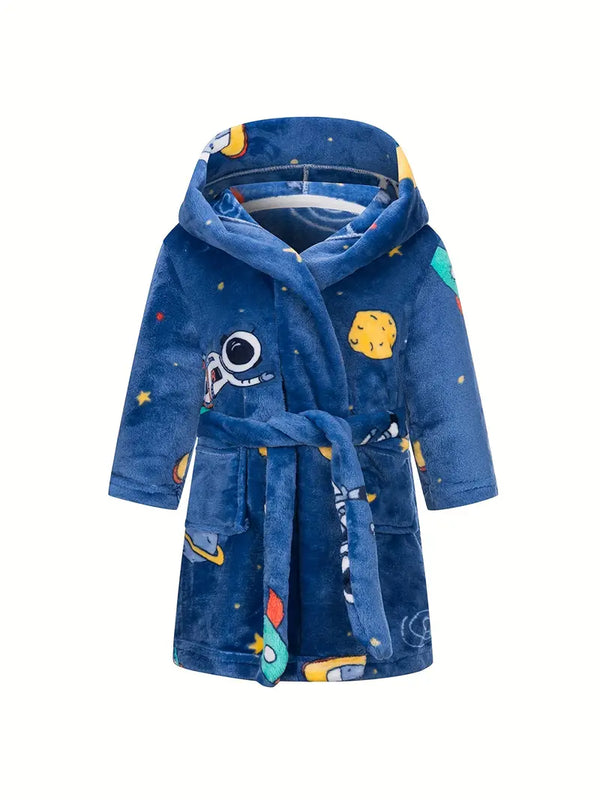 Peignoir de Bain Enfant Garçon Motif Espace — coloris bleu