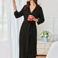 Peignoir éponge long femme ceinturé coupe kimono — coloris noir