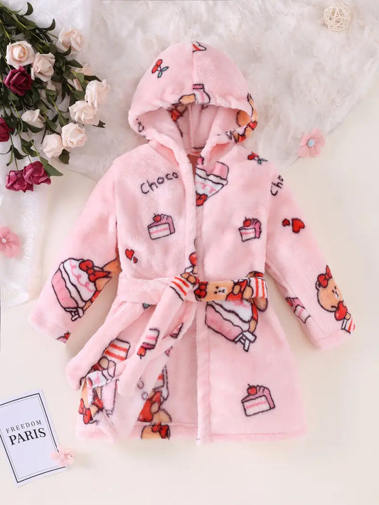 Peignoir de Bain Enfant Rose avec Motif du Gâteau