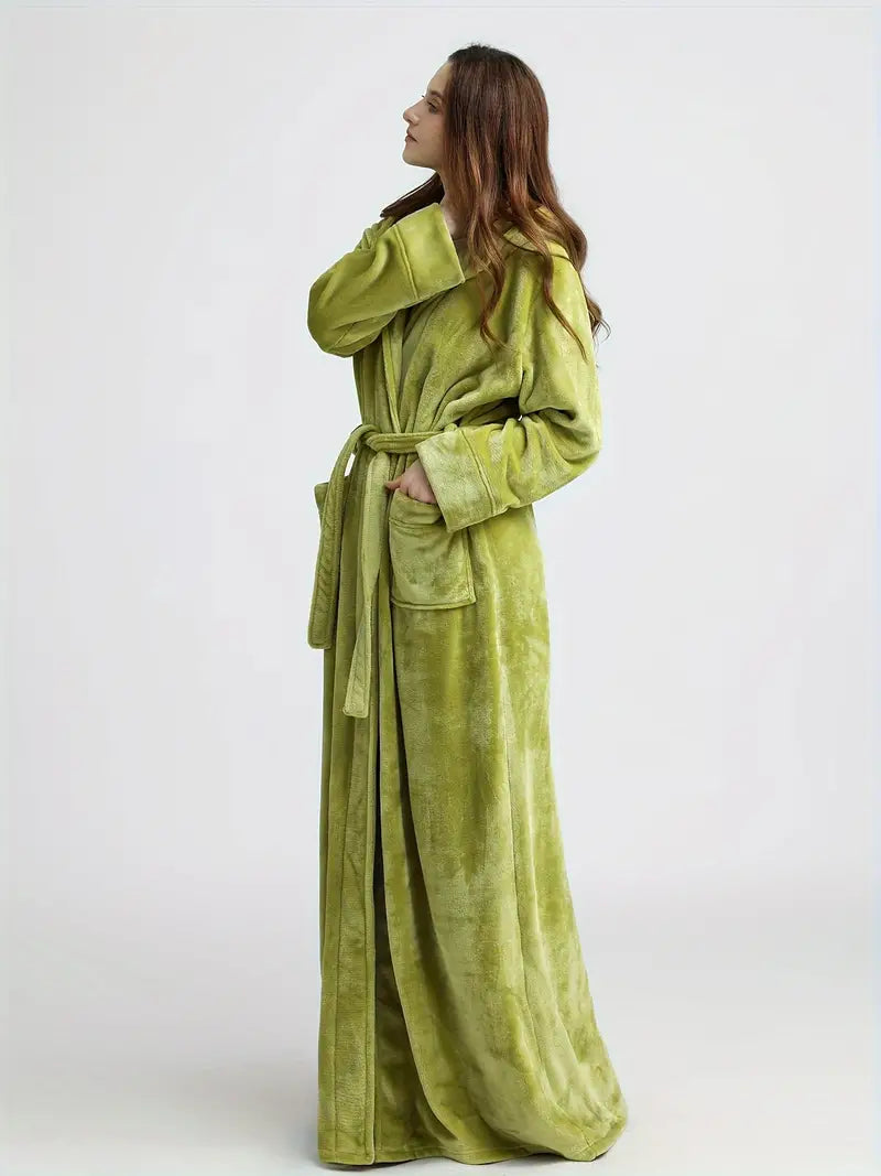Peignoir Long Pour Femme - Polaire Douce, Volants, Ceinture Et Poches - Chaud Et Léger Pour Automne/hiver