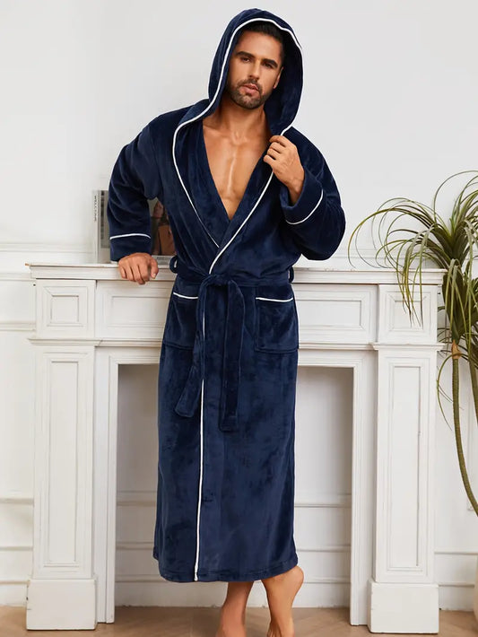 Peignoir de Luxe Chaud avec Capuche — coloris bleu marine