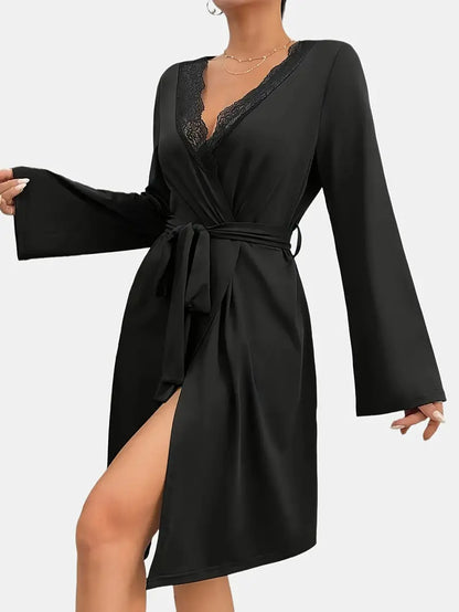 Peignoir Doux en Satin Grande Taille Noir