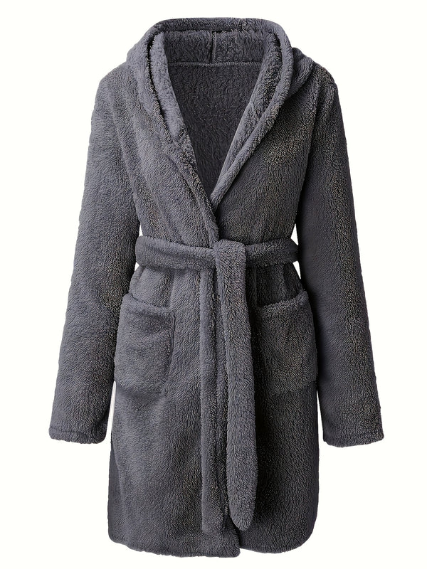 Peignoir polaire homme à capuche polaire avec poches et ceinture — coloris gris