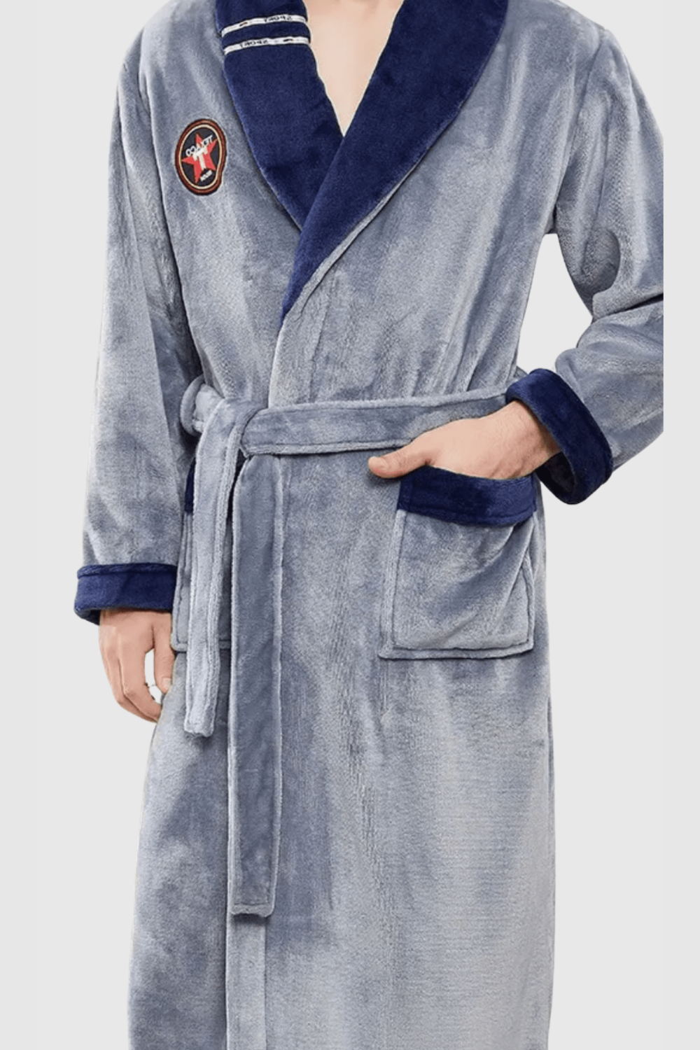 Peignoir de bain polaire homme gris et bleu