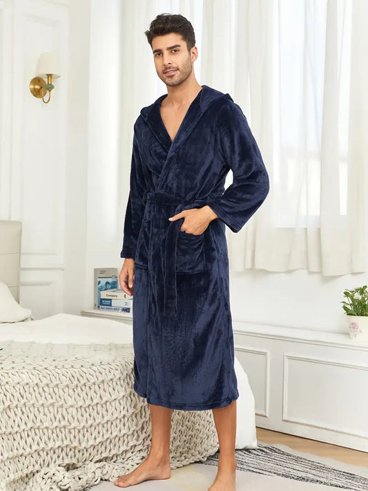 Peignoir de Bain à Capuche en Coton — coloris bleu marine