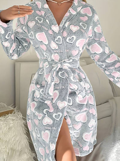 Peignoir Polaire Motif Coeur Grande Taille