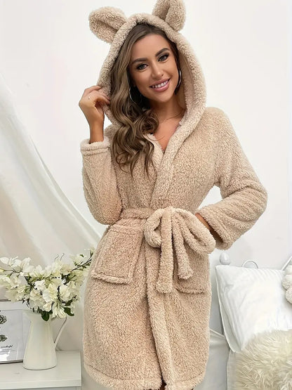 Peignoir Femme Polaire à Capuche Cocooning