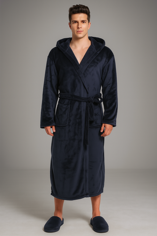 Peignoir Confortable Chaud avec Capuche — coloris bleu marine