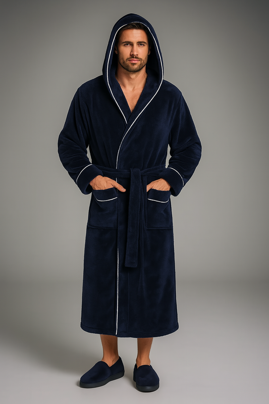 Peignoir à Capuche Épais de Qualité — coloris bleu marine