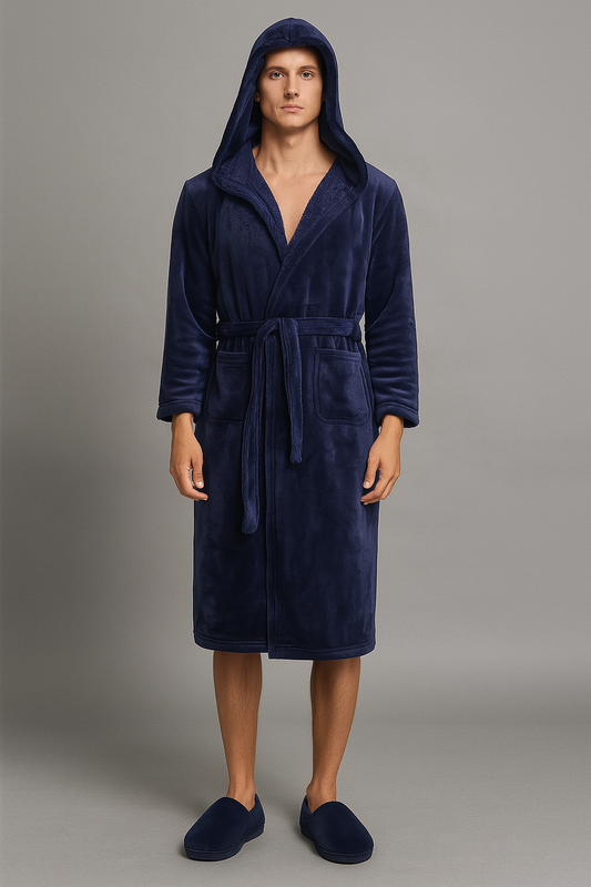 Peignoir Chaud À Capuche Polaire — coloris bleu marine