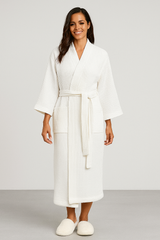 Peignoir léger en coton nid d’abeille unisexe — coloris blanc