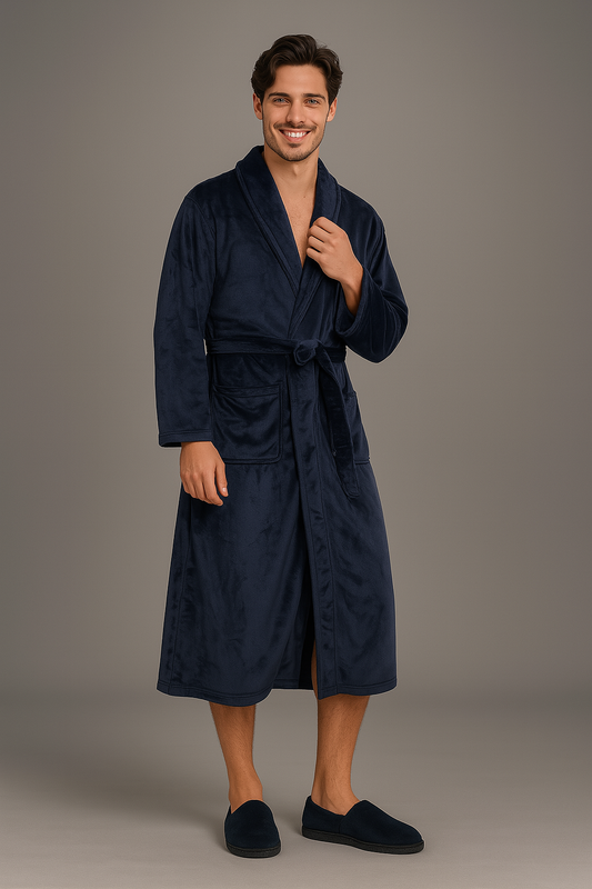 Peignoir de Bain Simple et Chaud Polaire — coloris bleu marine