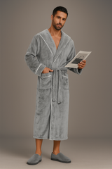 Peignoir de Luxe Chaud avec Capuche — coloris gris