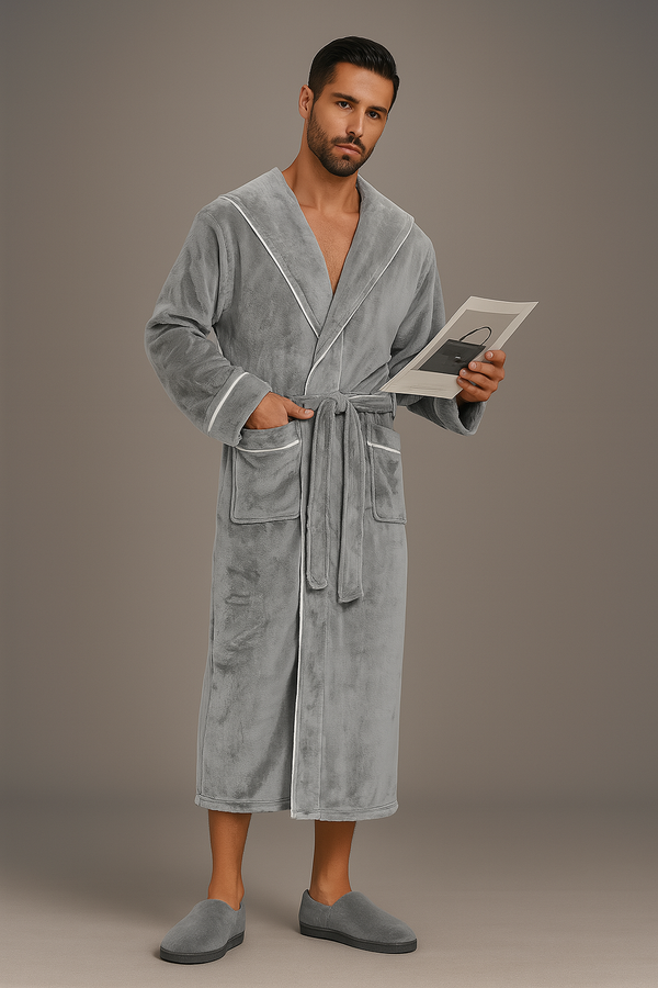 Peignoir de Luxe Chaud avec Capuche — coloris gris