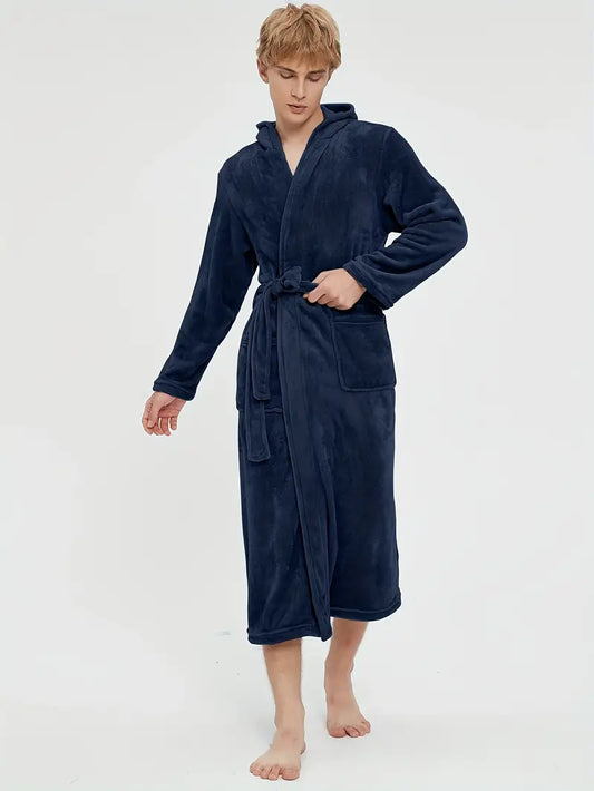 Peignoir Polaire Confortable avec Capuche — coloris bleu marine