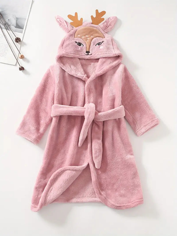Peignoir de Bain Enfant Éponge avec Motif de Cerf — coloris rose